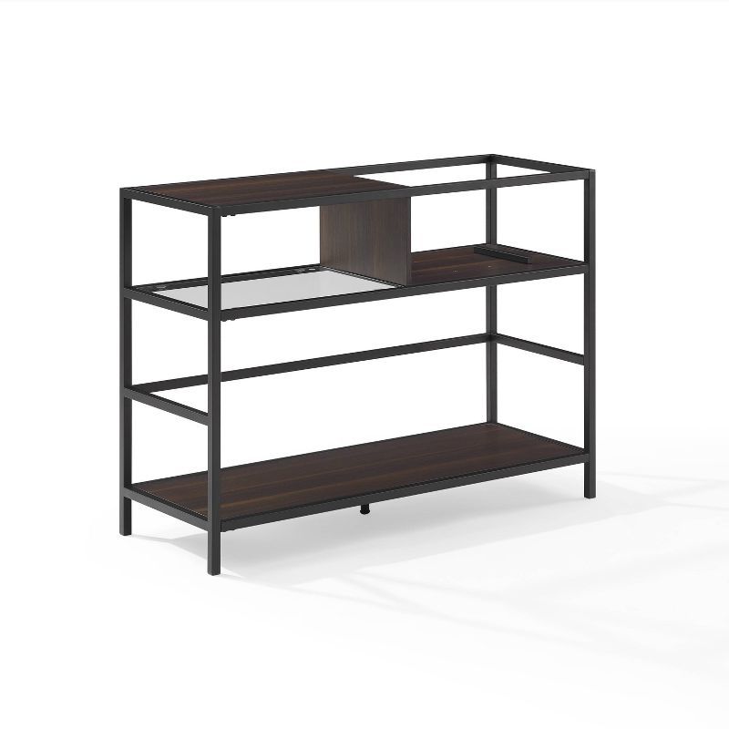 Provo Matte Black and Brown Record Storage Console with Turntable Shelf