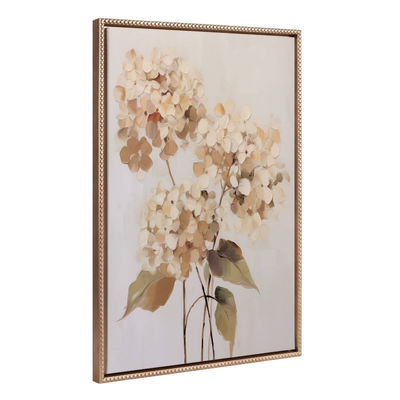 Soft Hydrangeas Beaded Gold Framed Canvas Print 23"x33"