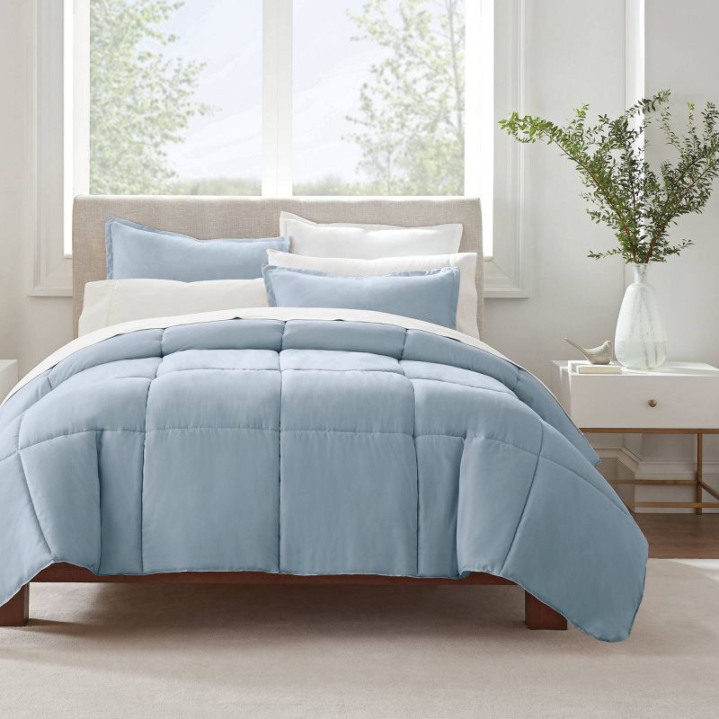 Full Light Blue Microfiber Comforter Set with Pillow Shams