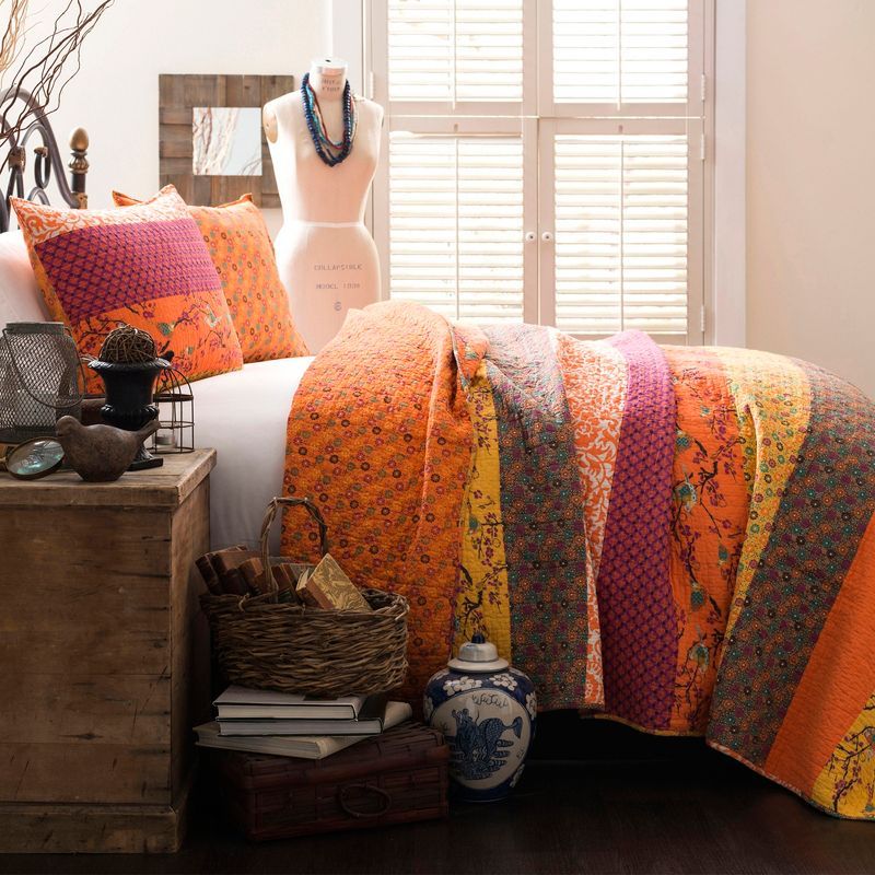 Royal Empire Tangerine Cotton Reversible Full Quilt Set