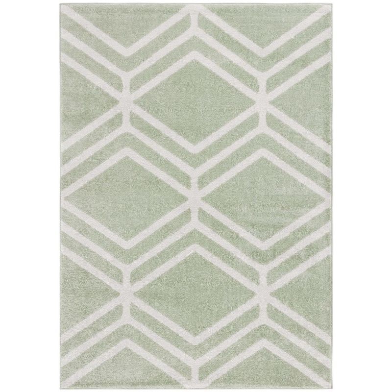 Sage and Ivory Geometric Synthetic Area Rug