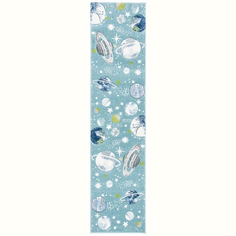 Teal and Ivory Space-Themed Kids Runner Rug