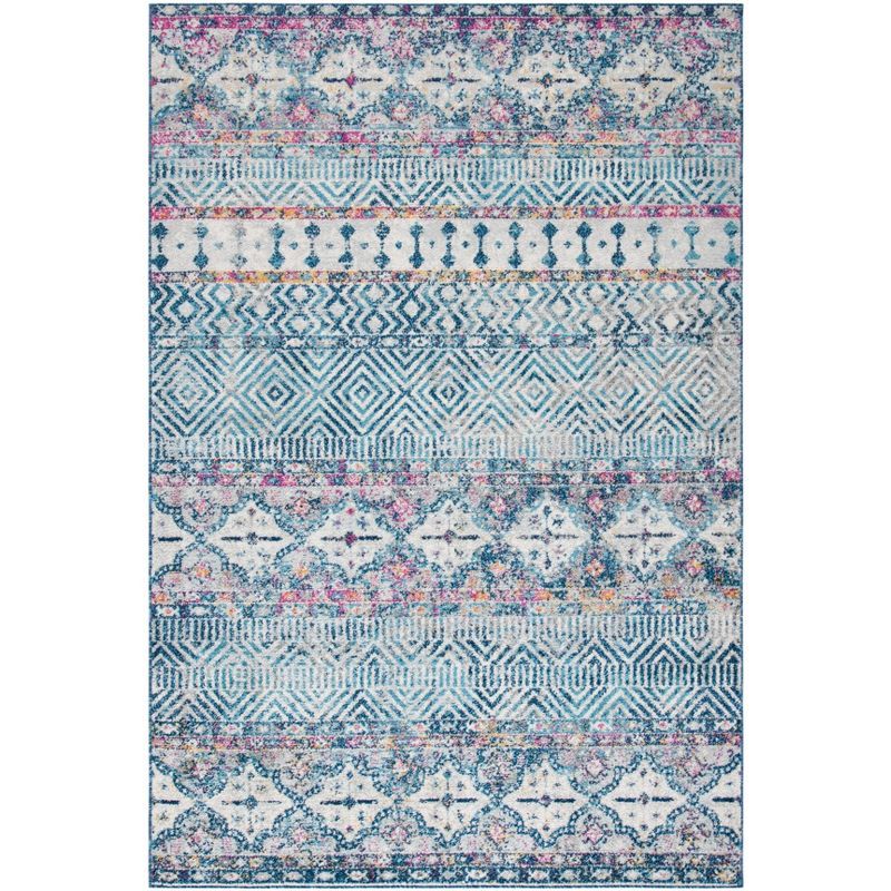 Denim Blue & Purple Synthetic Hand-Knotted Area Rug - 5'1" x 7'6"