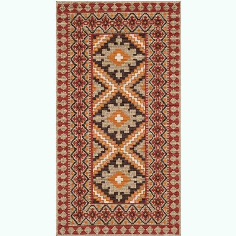 Ratia Red/Natural Synthetic 5' x 7' Easy-Care Indoor/Outdoor Rug