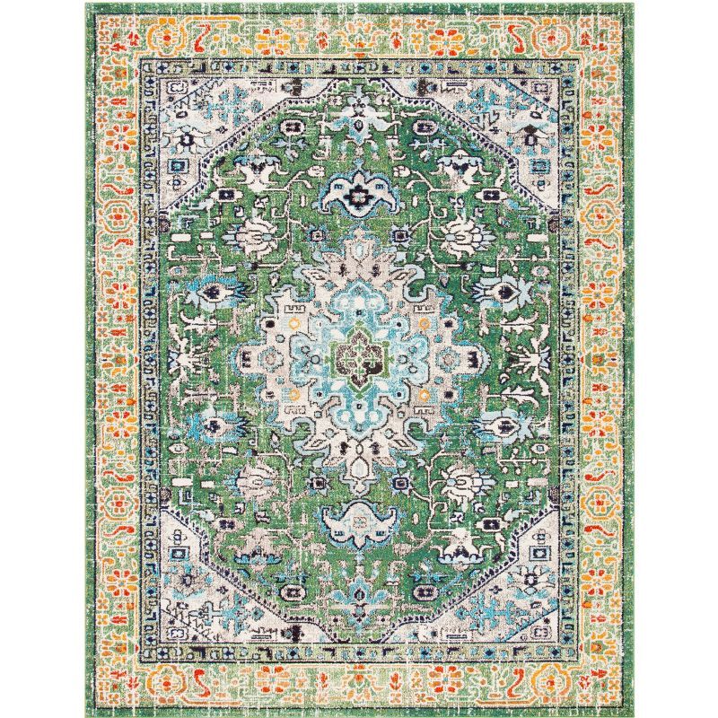 Green and Turquoise Round Hand-knotted Synthetic Area Rug