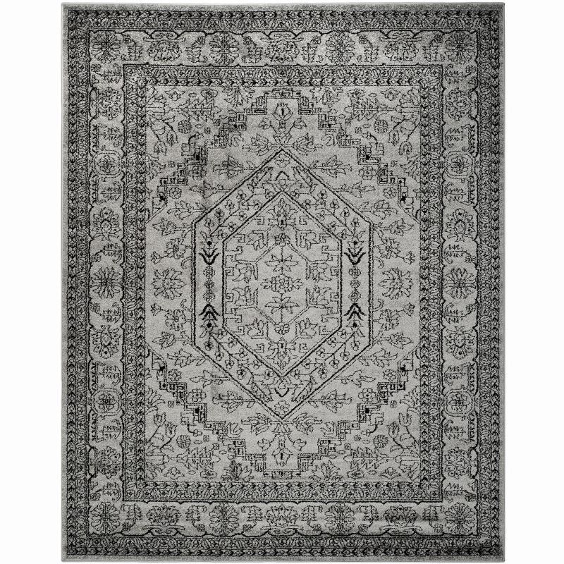 Silver and Black Medallion Synthetic 8' x 10' Rug