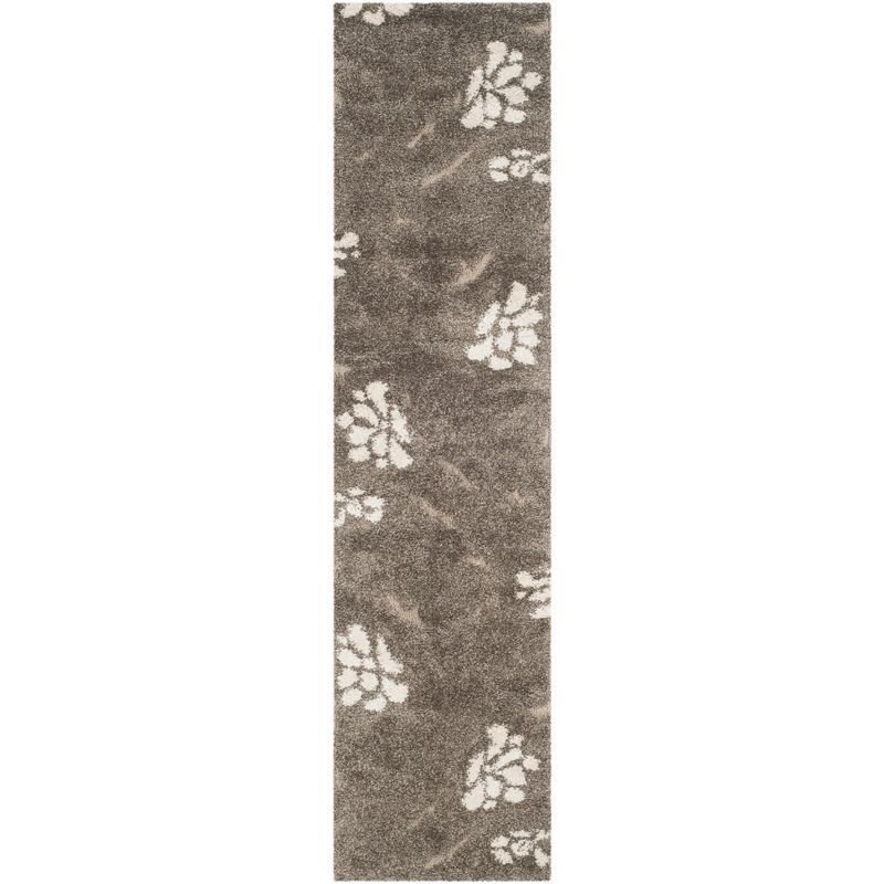Elegant Smoke and Beige Floral Shag Runner Rug, 2'3" x 10'