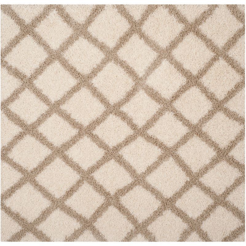 Ivory Beige 6' Square Synthetic Shag Area Rug