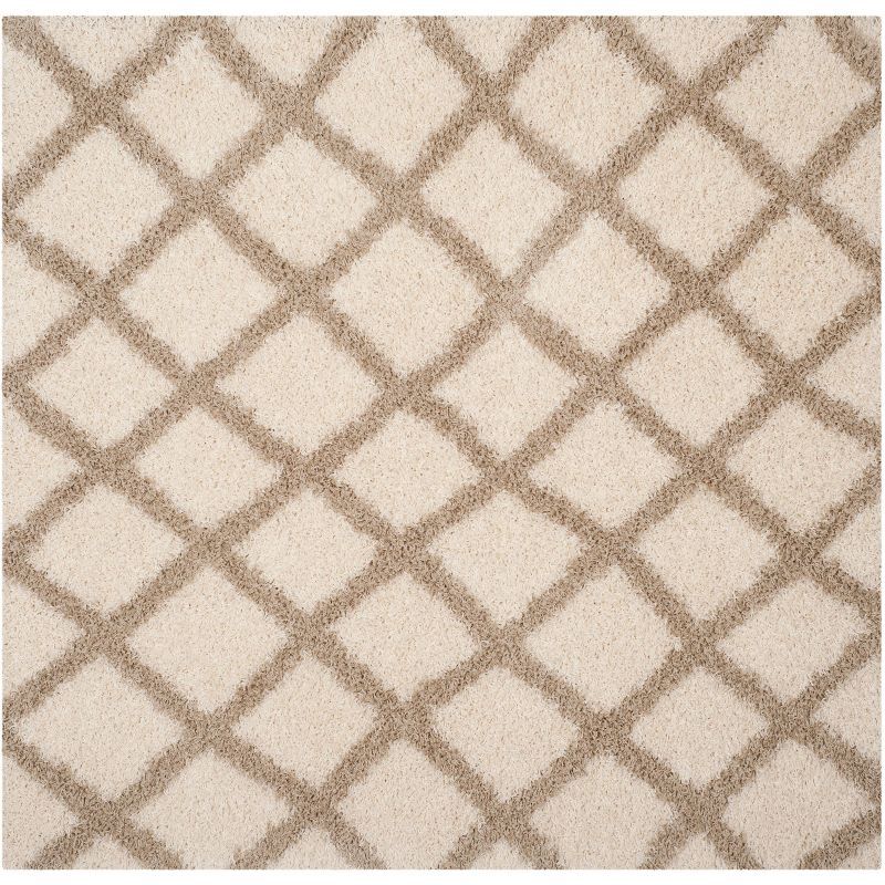 Ivory Beige 6' Square Synthetic Shag Area Rug