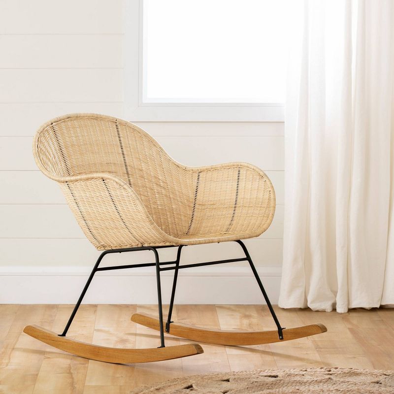 Natural Rattan Bohemian Rocking Chair with Metal Legs