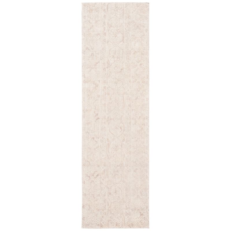 Beige and Light Brown Handmade Wool Abstract Runner Rug