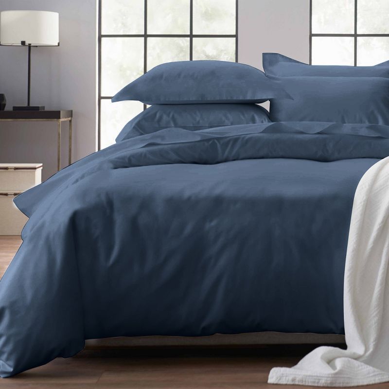 Navy Blue Cotton Sateen Queen Duvet Cover Set