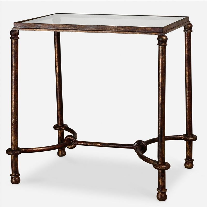 Warring Rustic Bronze and Glass Rectangular End Table