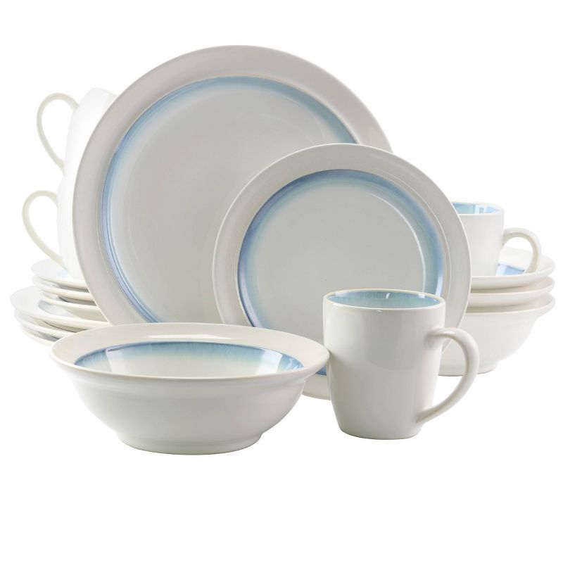 Teal and White Ceramic 16-Piece Dinnerware Set, Service for 4