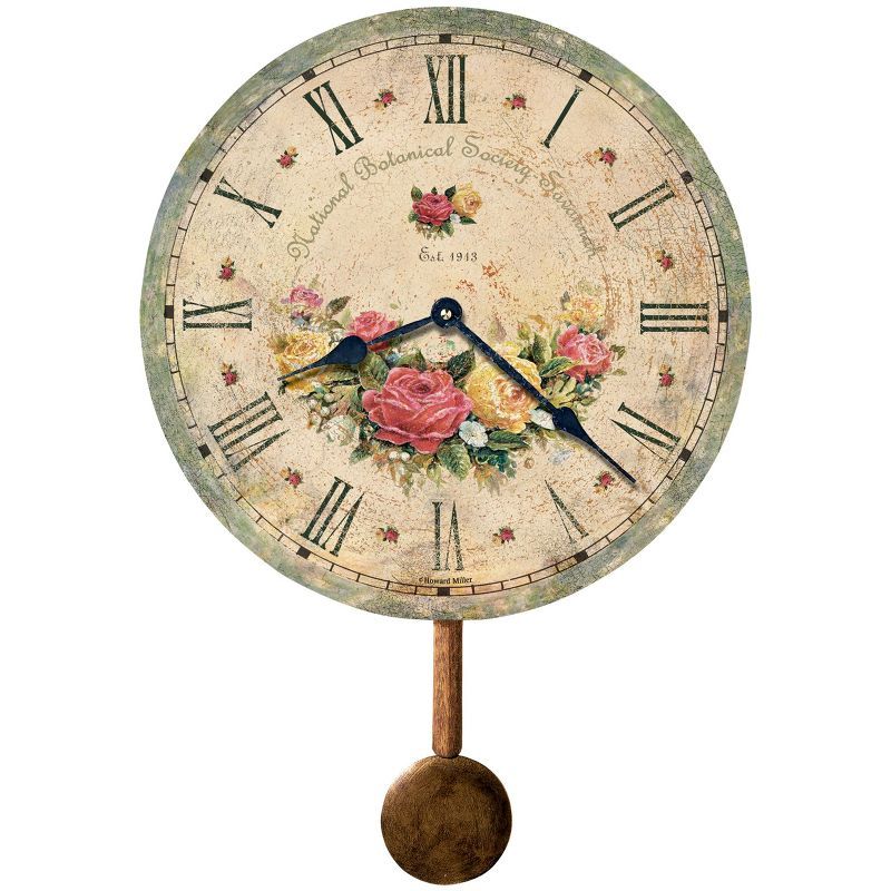 Savannah Botanical Society Antique Brown Wall Clock with Pendulum