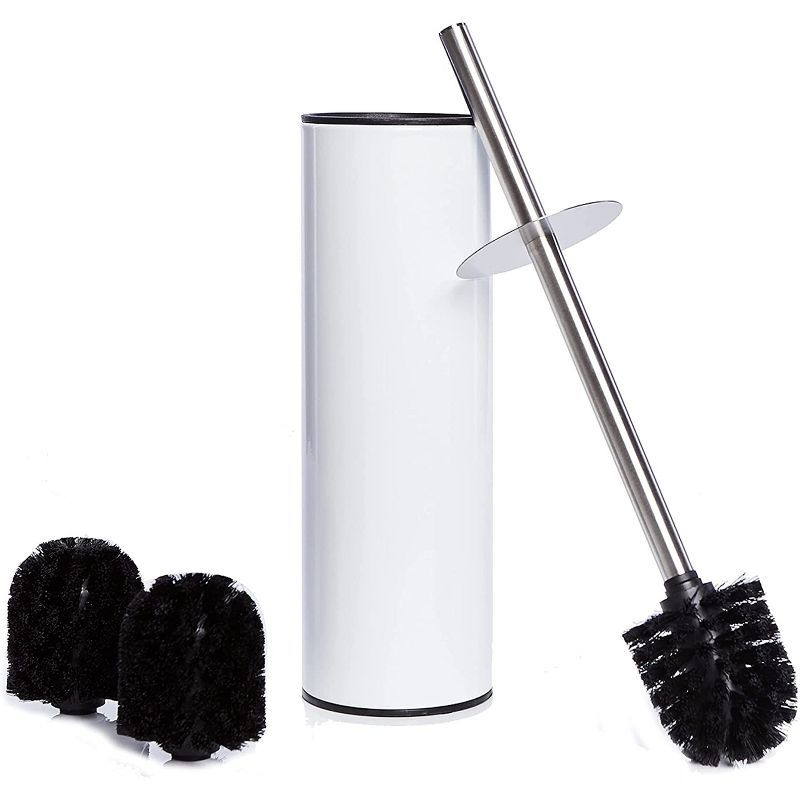 White Stainless Steel Toilet Brush with Holder and 3 Heads