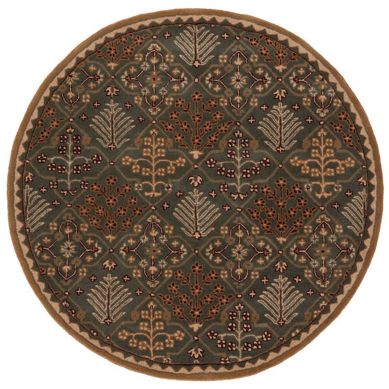 Antiquity Light Blue and Gold Round Wool Area Rug