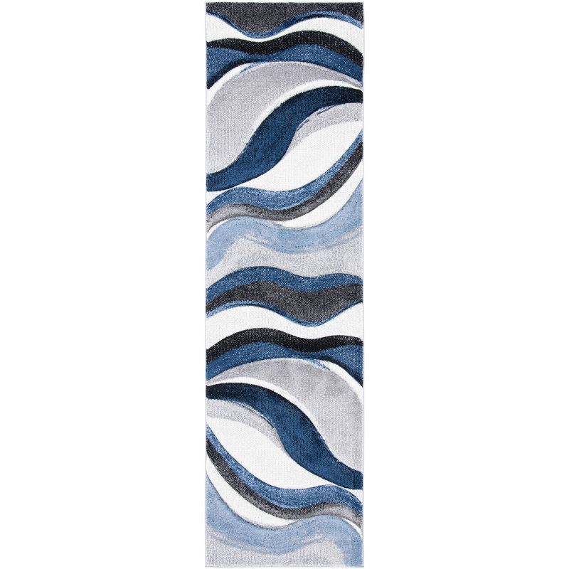 Gray and Blue Mid-Century Modern Runner Rug