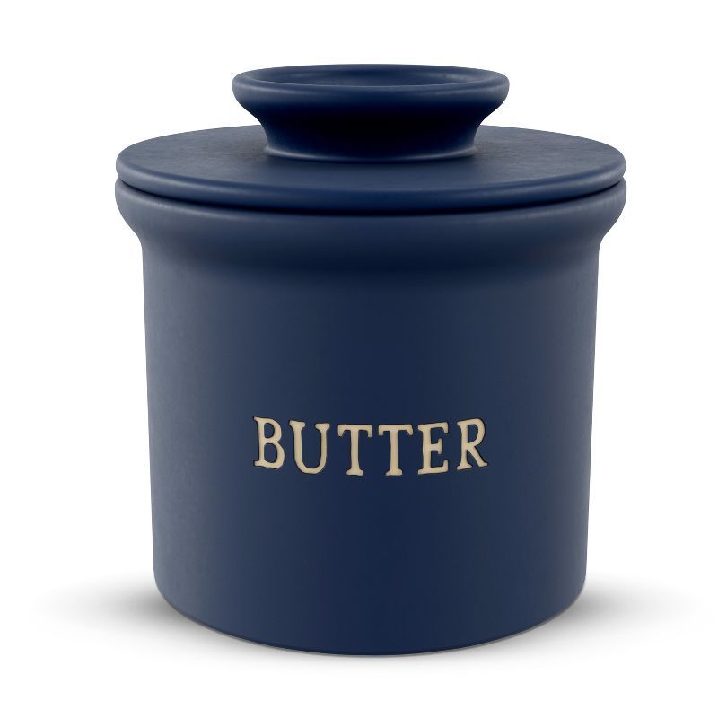 Navy Blue Ceramic Butter Keeper Dish with Lid