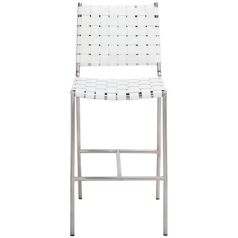 Olenna 41" White Leather and Silver Metal Saddle Counter Stool