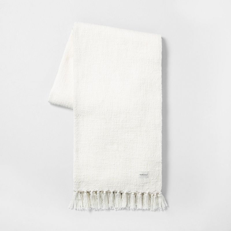 White Cotton Knotted Fringe Throw Blanket 55x80"