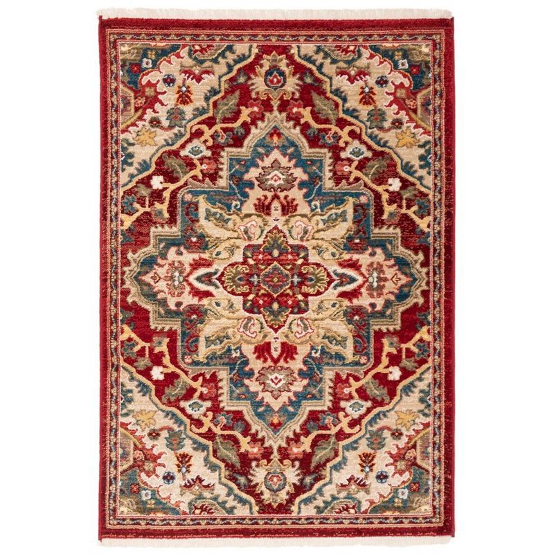 Red and Beige Hand-knotted Synthetic Rectangular Area Rug