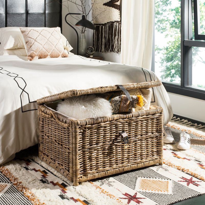 Natural Wicker and Leather Accented Storage Trunk