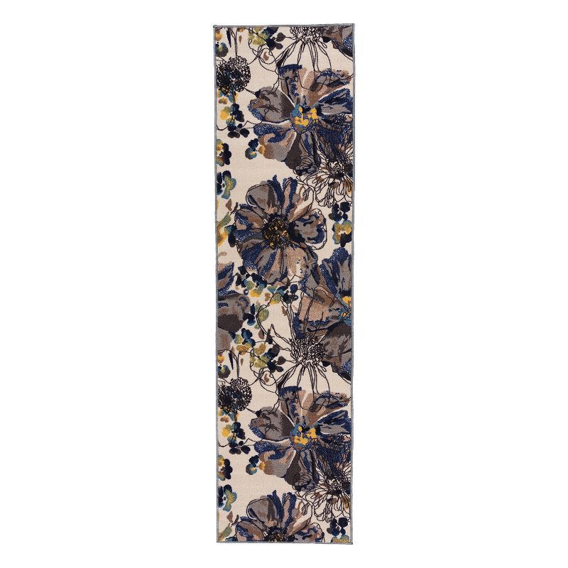 Cream Floral Non-Slip Synthetic Runner Rug 22" x 84"