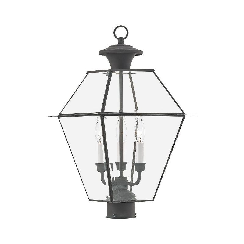 Charcoal Solid Brass 3-Light Outdoor Post Lantern