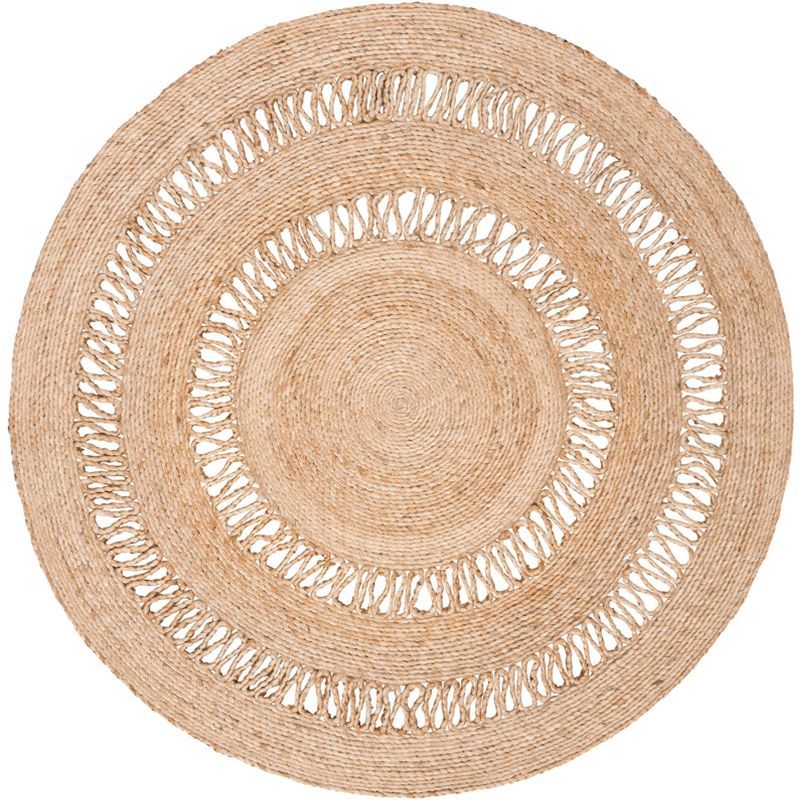 Natural Handwoven Jute Round Rug with Open Weave Design