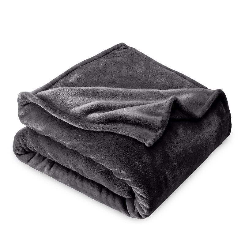 Twin Dark Gray Microplush Fleece Reversible Throw Blanket