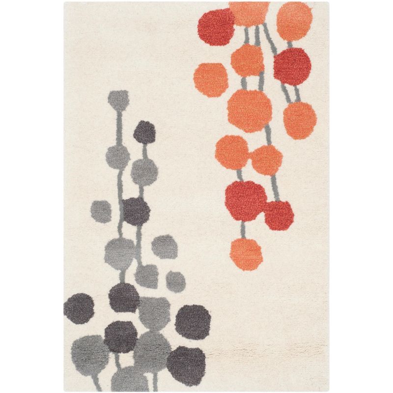 Beige and Orange Handmade Wool Area Rug, 2' x 3'