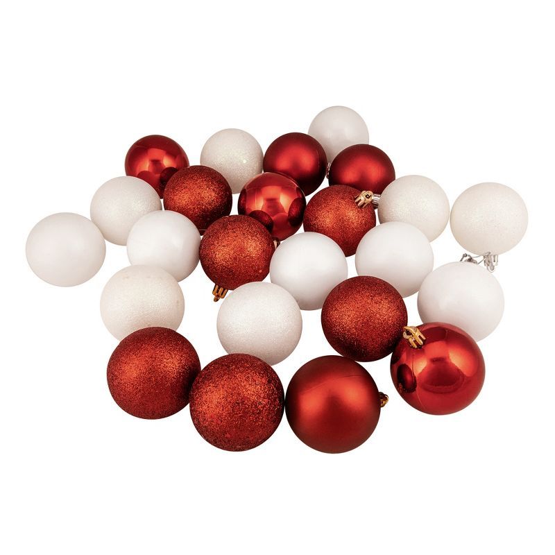 Red and White Shatterproof Glitter Christmas Ball Ornaments Set