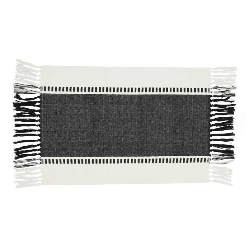 Black and White Tassel Trimmed Stripe Placemats, Set of 4