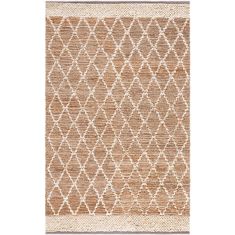 Natural Brown Geometric Handwoven Jute Area Rug 2' x 3'