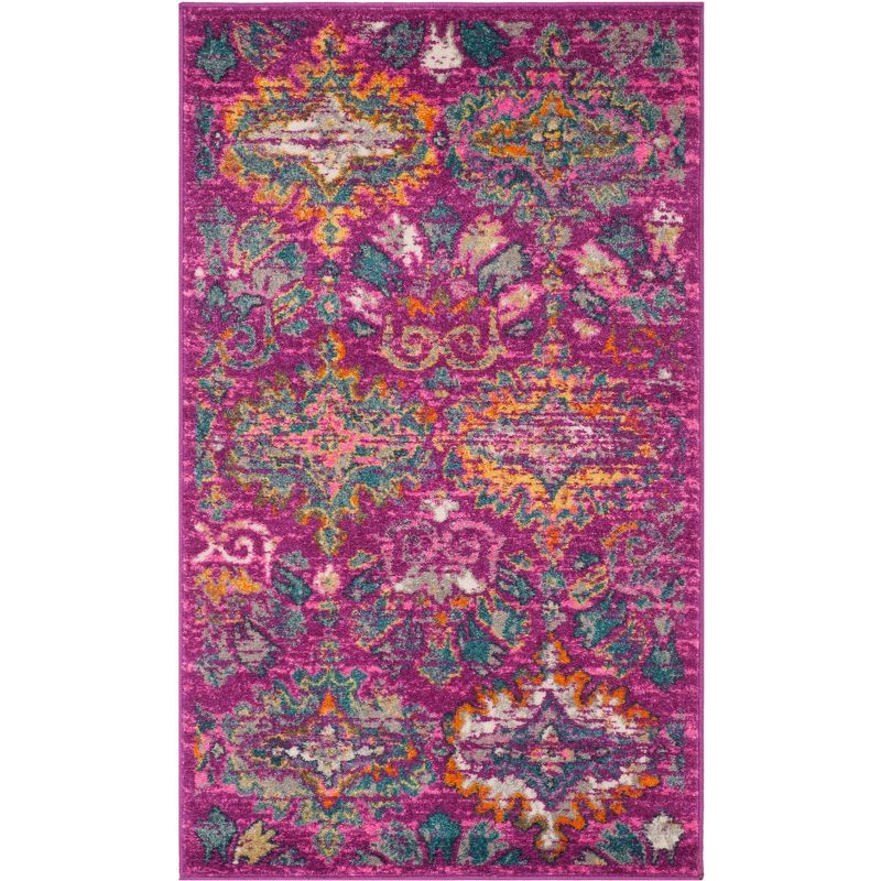 Fuchsia and Blue Synthetic Geometric Floral Area Rug 3' x 5'