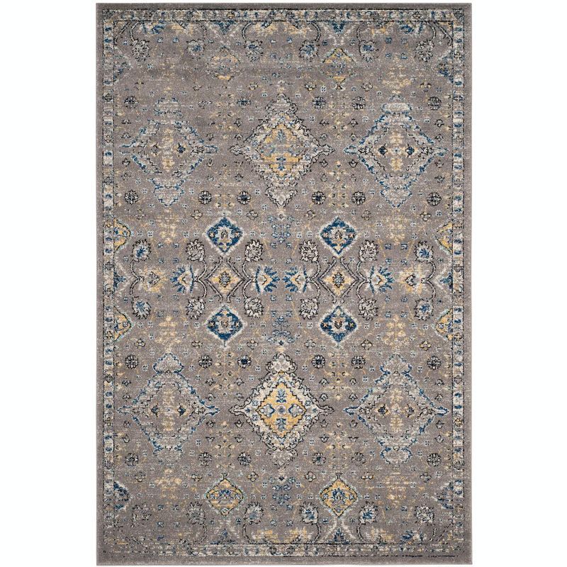 Hand-Knotted Dark Grey and Yellow Synthetic Small Rug