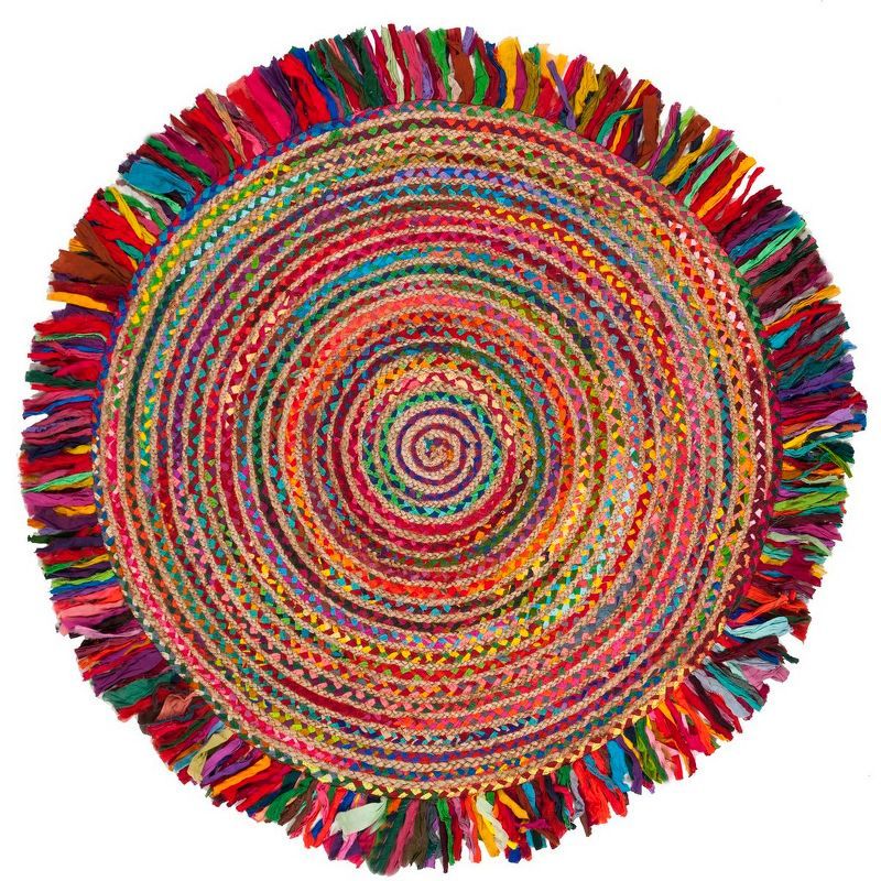 Handmade Multicolor Round Wool and Cotton Area Rug, 4'