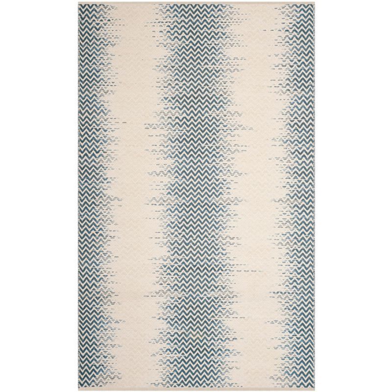 Bohemian Blue and Ivory Handwoven Cotton Kilim Rug - 4' x 6'