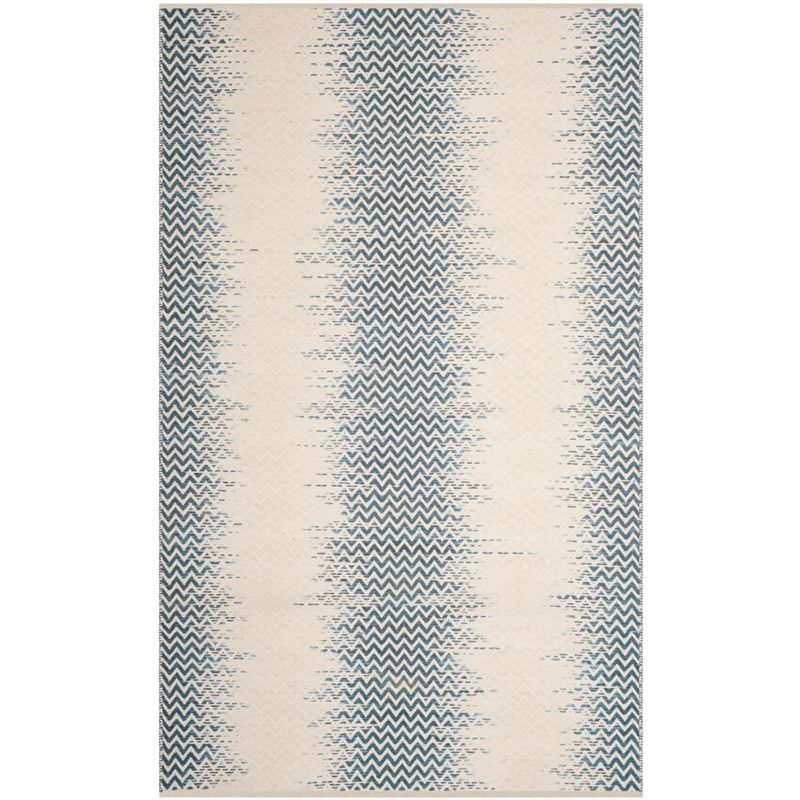 Bohemian Blue and Ivory Handwoven Cotton Kilim Rug - 4' x 6'