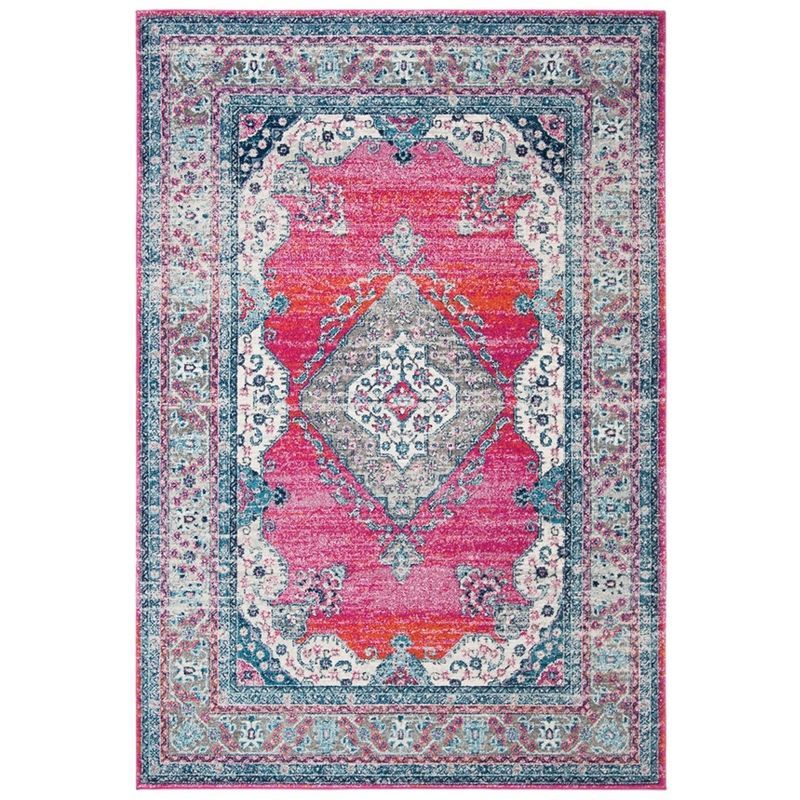 Fuchsia and Navy Synthetic Medallion Area Rug 5'1" x 7'6"