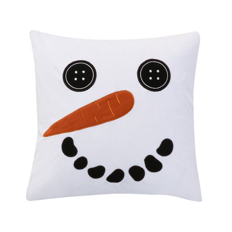 Frosty White Square Throw Pillow with Appliqué Details, 18 in