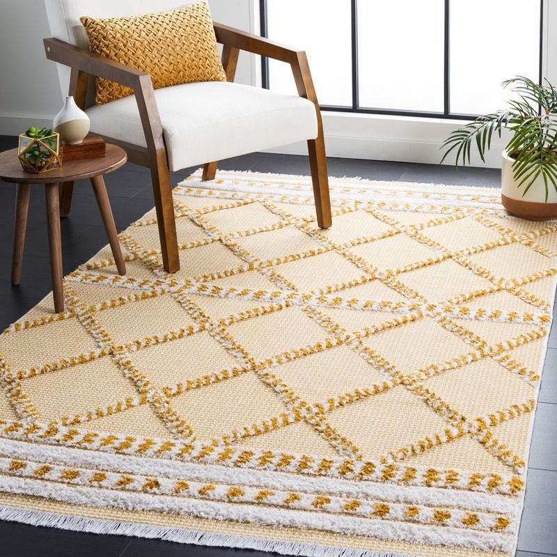 Augustine Gold and Ivory Square Synthetic Area Rug