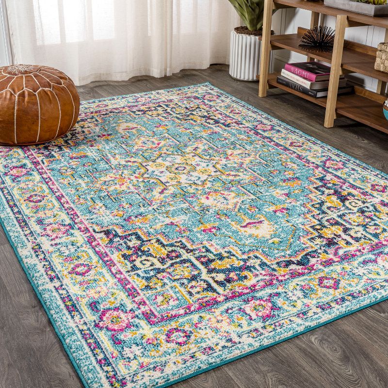 Bohemian Loft Medallion 5x8 Teal Blue Synthetic Area Rug