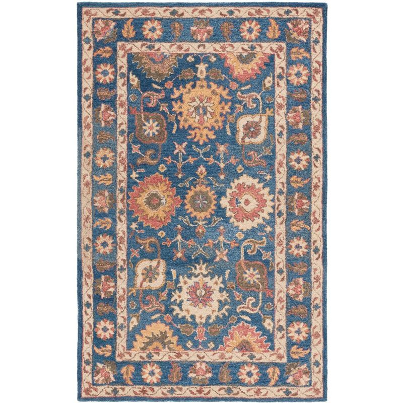 Handmade Tufted Blue Wool Round Floral Area Rug