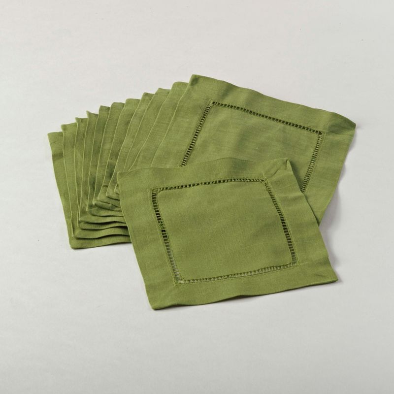 Kiwi Green Cotton Linen Hemstitch Cocktail Napkins Set of 12