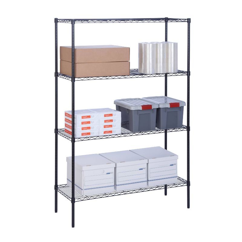 Black Adjustable 4-Tier Heavy Duty Steel Shelving Unit