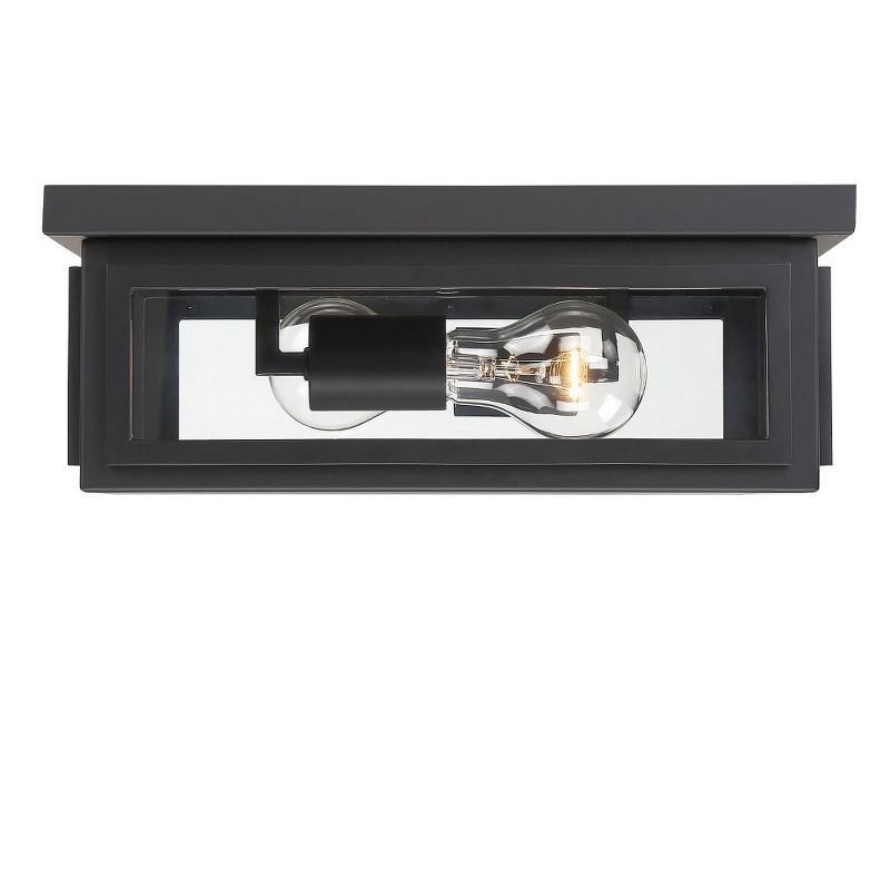 Matte Black and Clear Glass 2-Light Outdoor Flush Mount