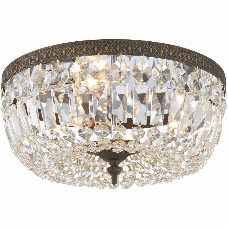 English Bronze and Crystal 3-Light Flush Mount Ceiling Fixture