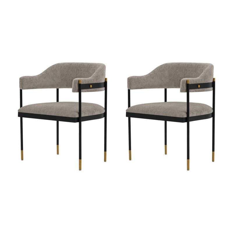 Set of 2 Stone Gray Boucle Upholstered Metal Dining Armchairs